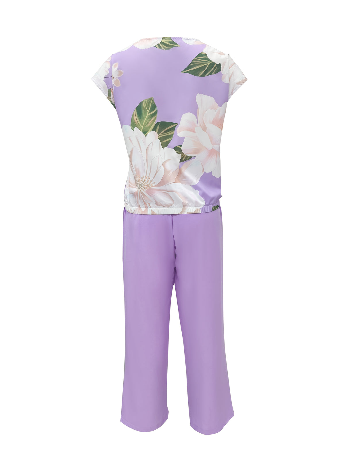 Spring/Summer Elegant Casual Set, Boat Neck Short Sleeve Butterfly Floral Print Top + Pants Women's Vacation 2pcs Outfit