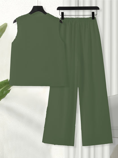 Chinese Style Embroidered Women's Set, Breathable Vest and Pants Outfit - Two-Piece Casual Elegant Ensemble