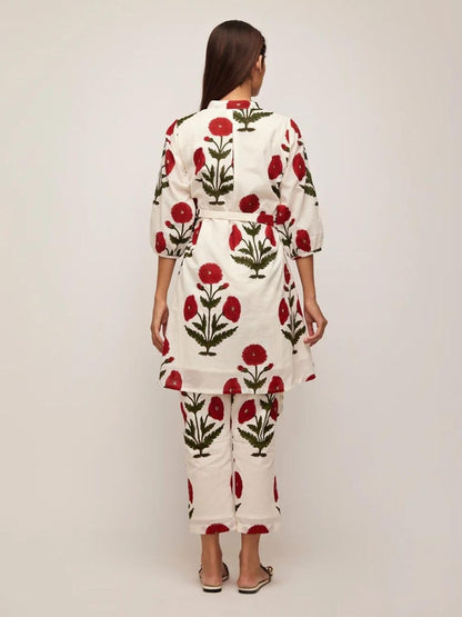 Leriya Fashion Rayon White Kurti Set for Women | V-Neck Straight Kurta Sets for Woman | Summer Co ord Set For Women Stylish | Ethnic Kurtis for Office Outfit | Floral Printed Kurtis 3/4 Sleeve