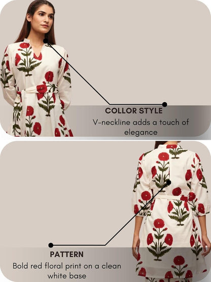 Leriya Fashion Rayon White Kurti Set for Women | V-Neck Straight Kurta Sets for Woman | Summer Co ord Set For Women Stylish | Ethnic Kurtis for Office Outfit | Floral Printed Kurtis 3/4 Sleeve