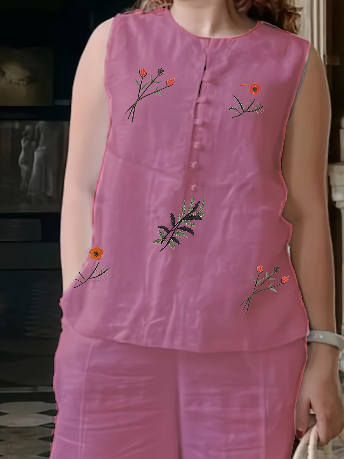 Chinese Style Embroidered Women's Set, Breathable Vest and Pants Outfit - Two-Piece Casual Elegant Ensemble