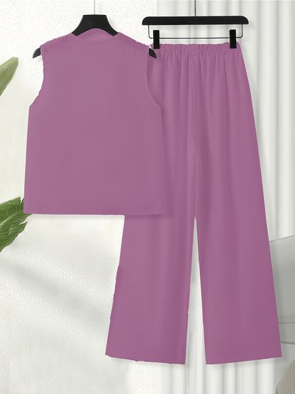 Chinese Style Embroidered Women's Set, Breathable Vest and Pants Outfit - Two-Piece Casual Elegant Ensemble
