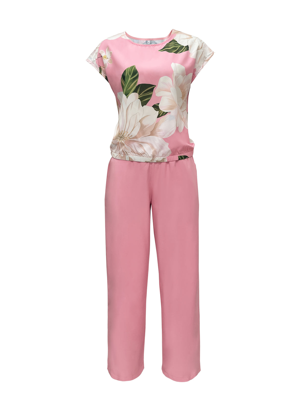 Spring/Summer Elegant Casual Set, Boat Neck Short Sleeve Butterfly Floral Print Top + Pants Women's Vacation 2pcs Outfit