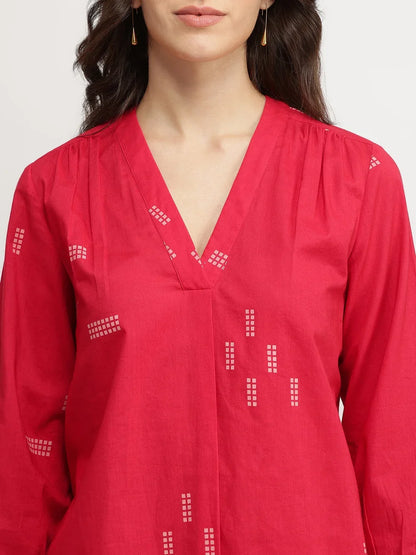 Cotton Geometric Print Co-ord Set - Red