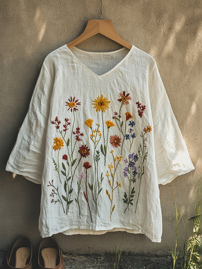 New Spring/Summer Style, Apricot Color, Women's Loose Fit Casual Comfortable Elegant Fashionable Versatile Chinese Style V-Neck Blouse