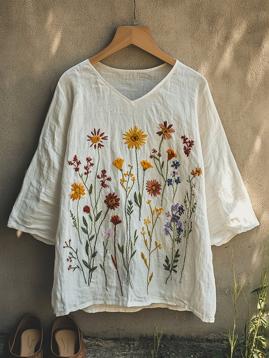 New Spring/Summer Style, Apricot Color, Women's Loose Fit Casual Comfortable Elegant Fashionable Versatile Chinese Style V-Neck Blouse