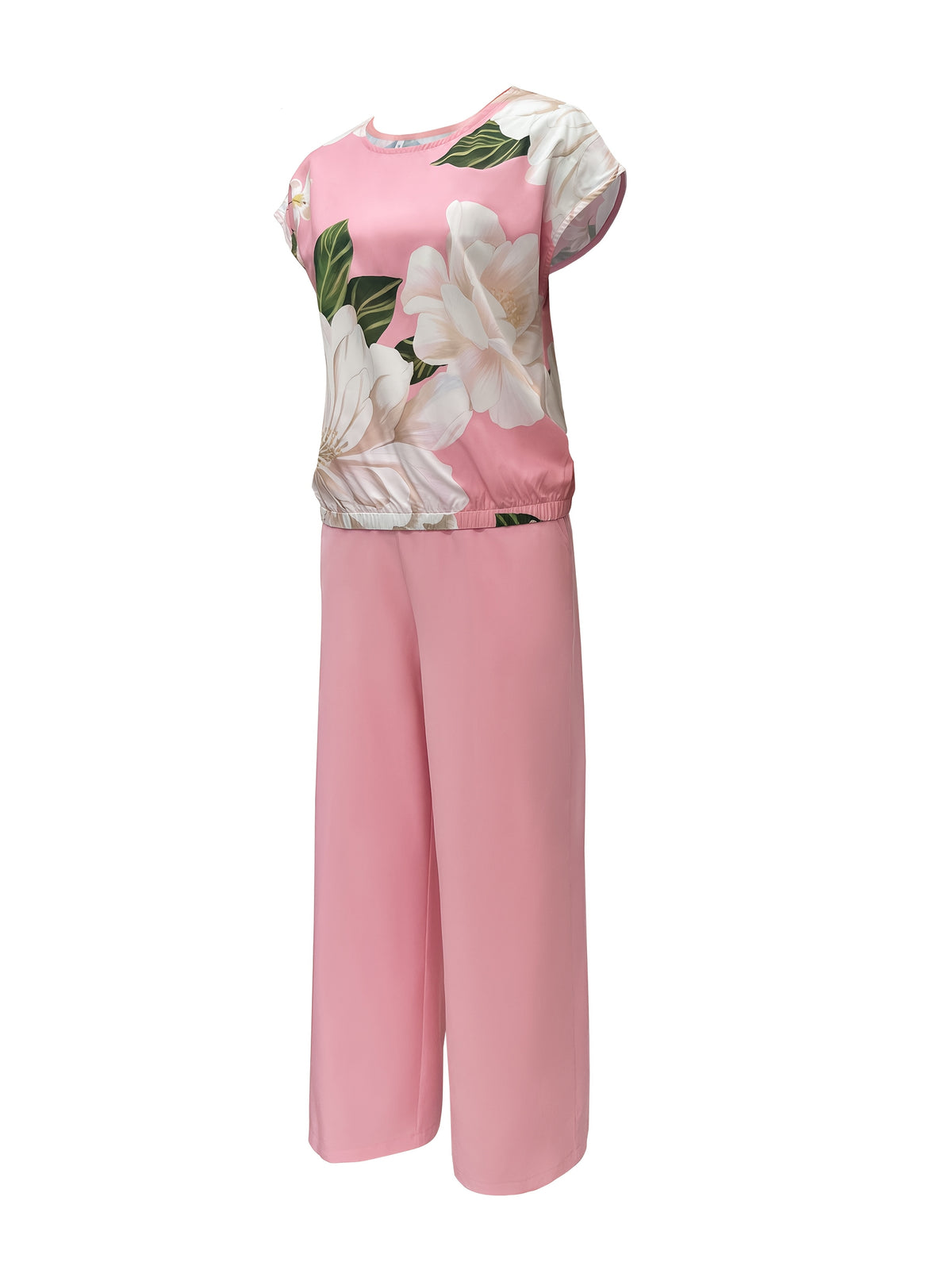 Spring/Summer Elegant Casual Set, Boat Neck Short Sleeve Butterfly Floral Print Top + Pants Women's Vacation 2pcs Outfit