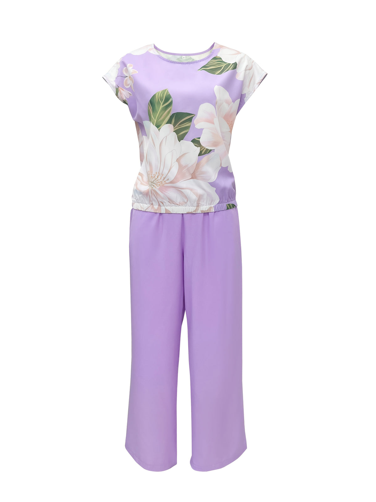 Spring/Summer Elegant Casual Set, Boat Neck Short Sleeve Butterfly Floral Print Top + Pants Women's Vacation 2pcs Outfit