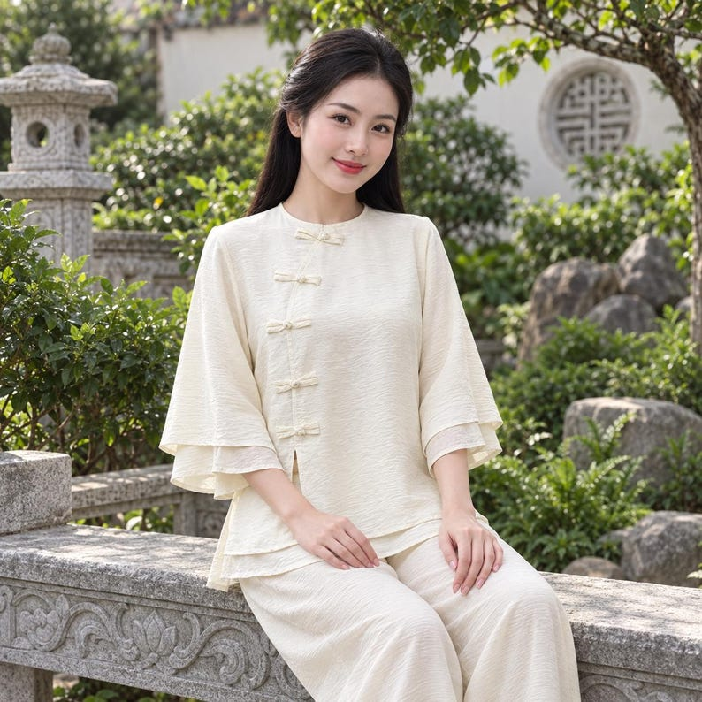 Vietnamese Buddhist Traditional Clothing Set Round