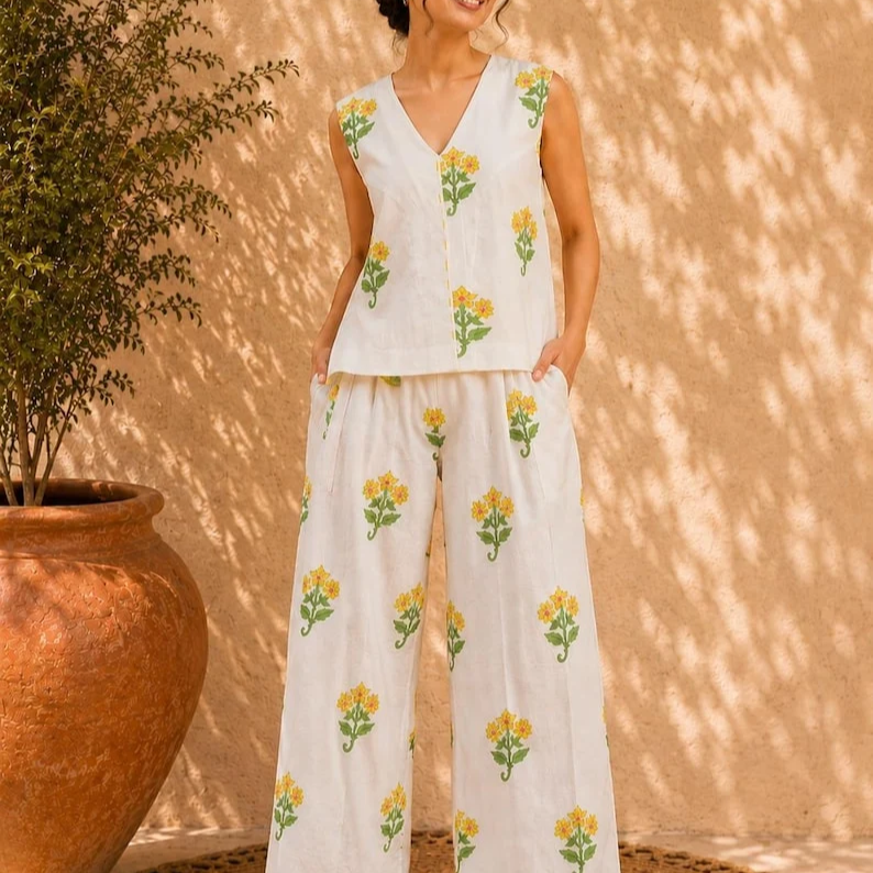 Hand Block Print Cotton Women Co Ord Set