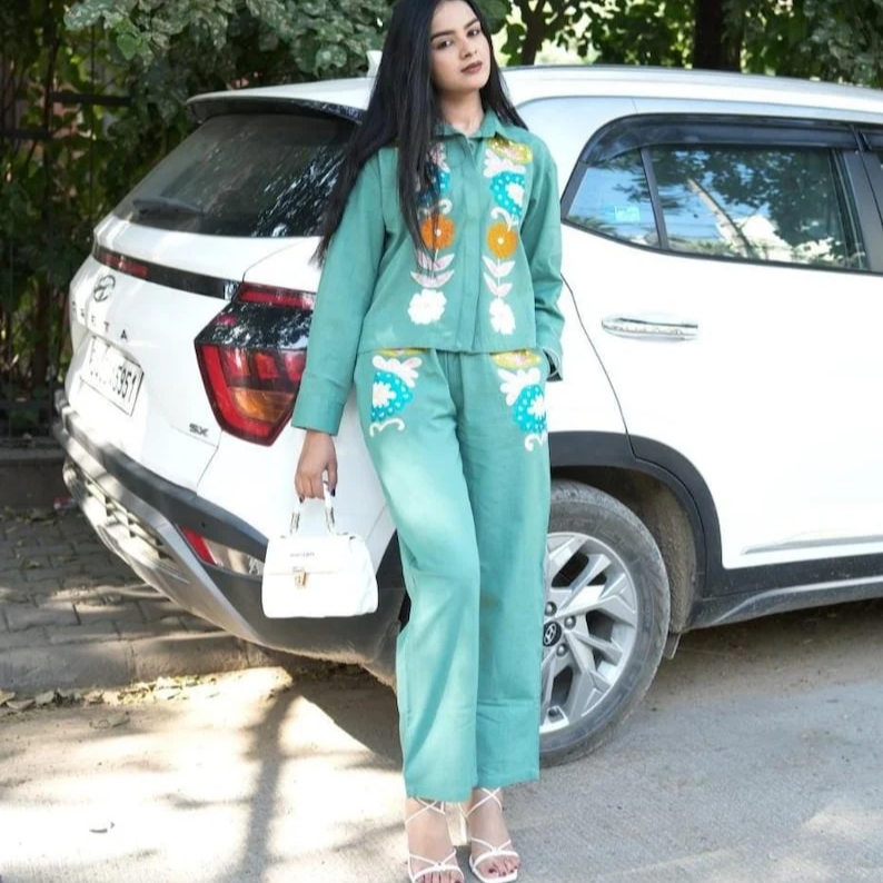 Organic Linen Embroidered Work Shirt Top