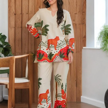 Quirky Printed Cotton Women Co Ord Set