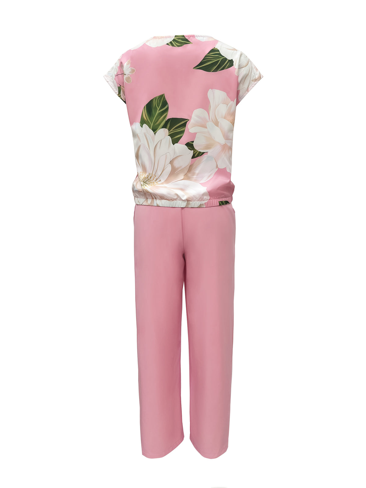 Spring/Summer Elegant Casual Set, Boat Neck Short Sleeve Butterfly Floral Print Top + Pants Women's Vacation 2pcs Outfit