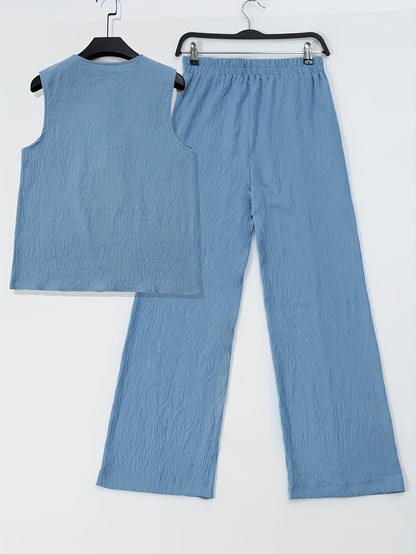 Chinese Style Embroidered Women's Set, Breathable Vest and Pants Outfit - Two-Piece Casual Elegant Ensemble