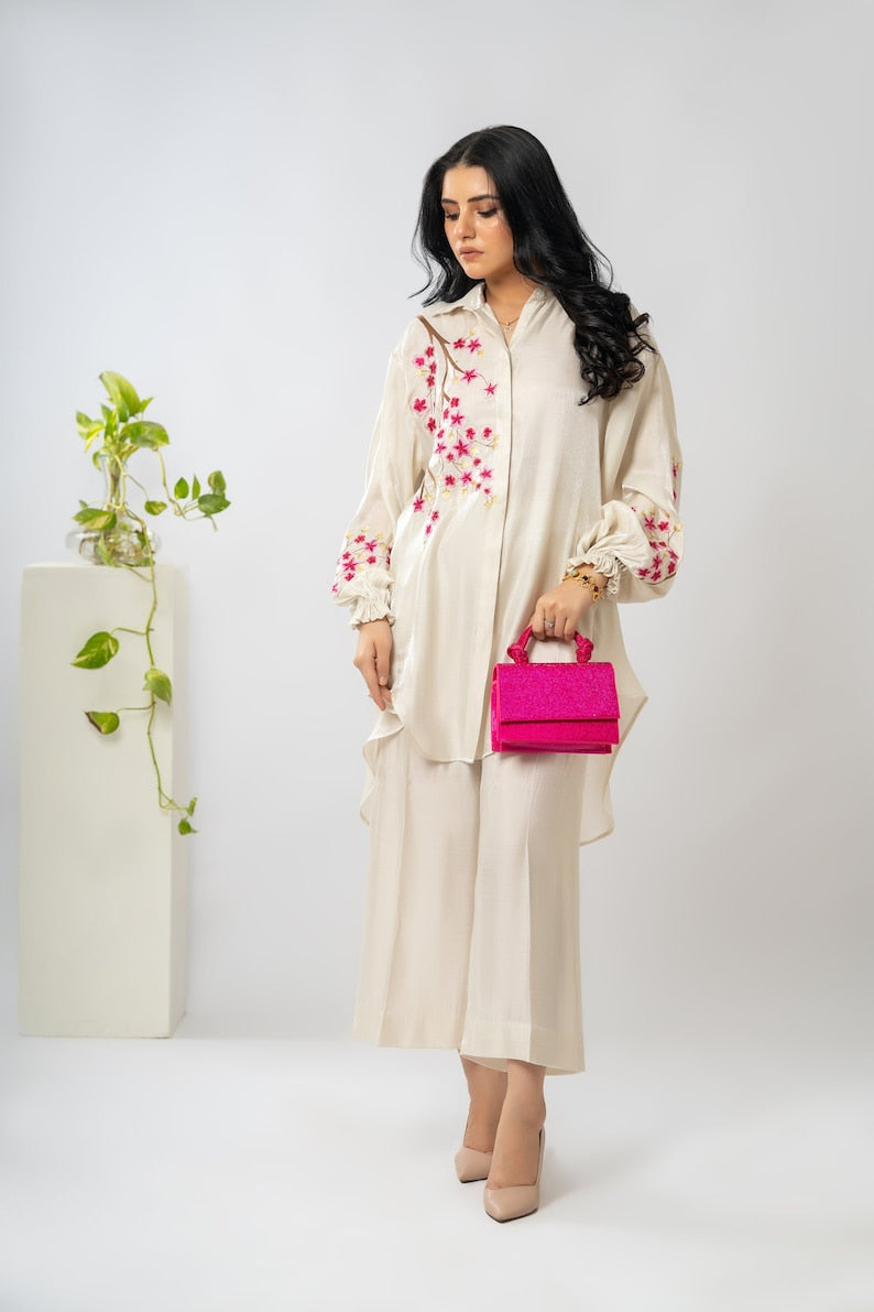 Embroidered Cotton Silk Women Co Ord Set