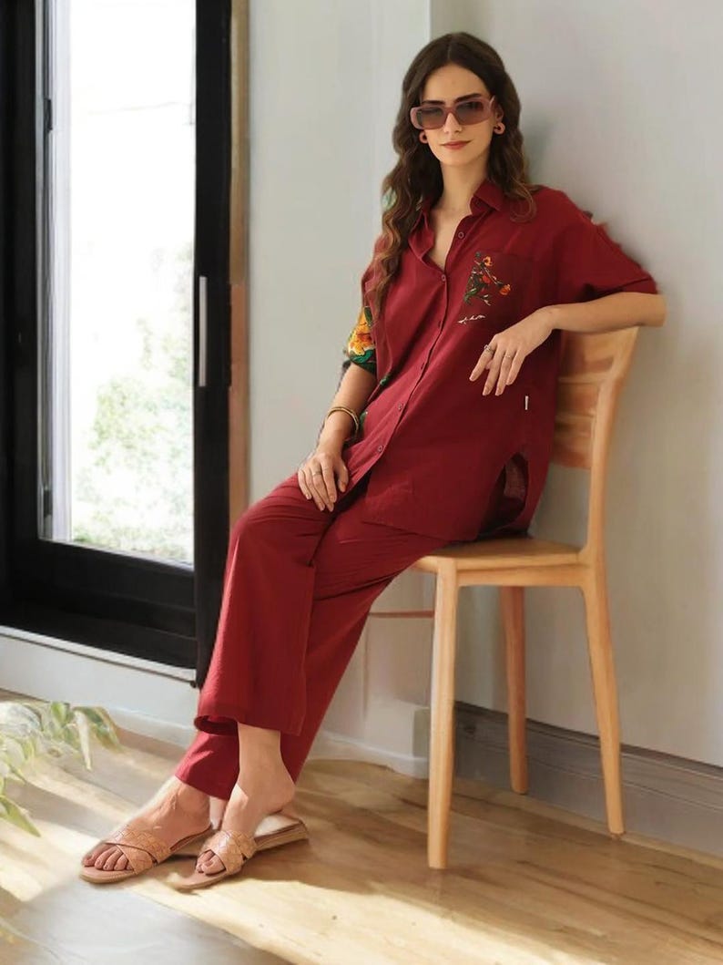 Printed Cotton Shirt Palazzo Co Ord Set For Women
