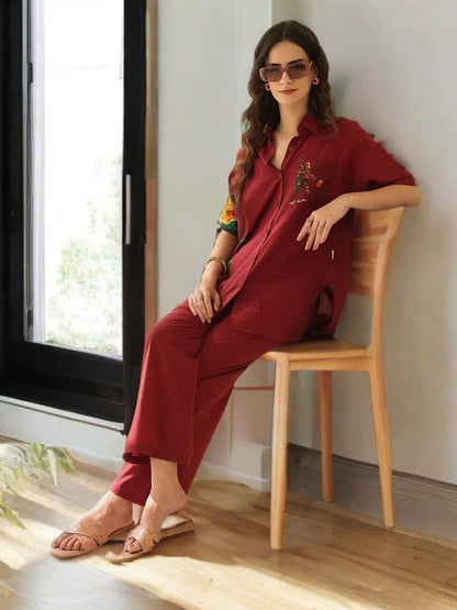 Printed Cotton Shirt Palazzo Co Ord Set For Women