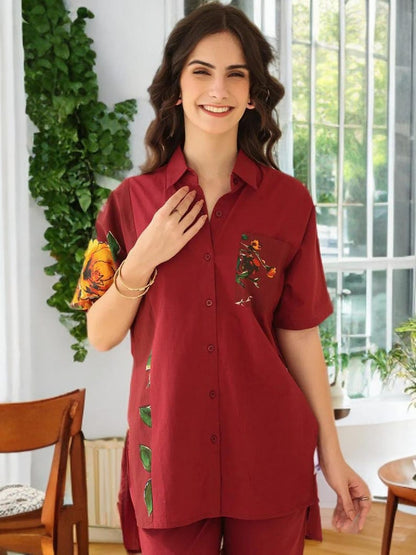 Printed Cotton Shirt Palazzo Co Ord Set For Women