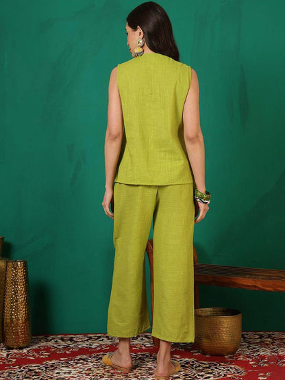 Lime Green Hand Embroidered Women Co Ord Set