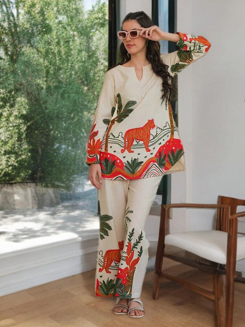 Quirky Printed Cotton Women Co Ord Set