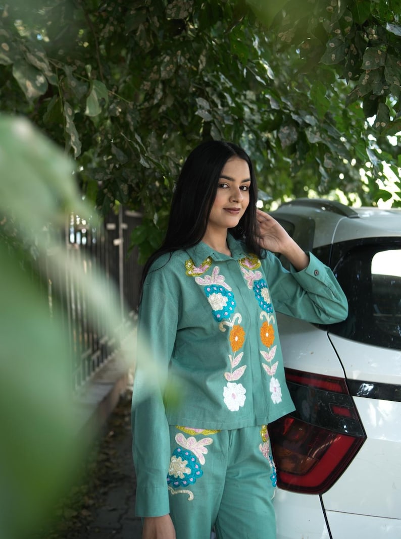 Organic Linen Embroidered Work Shirt Top