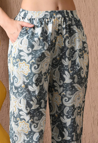 Grey Printed Cotton Co Ord Set For Women