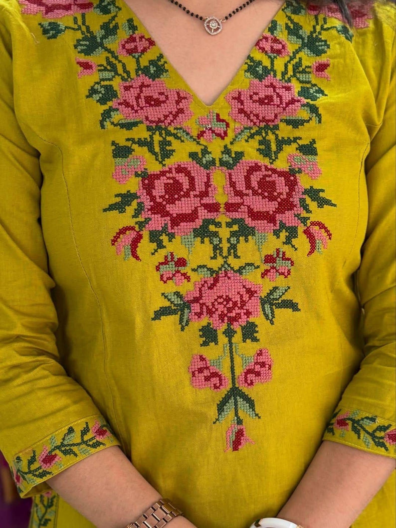 Yellow Cotton Kurta Palazzo Set For Women