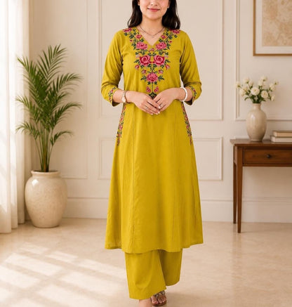 Yellow Cotton Kurta Palazzo Set For Women
