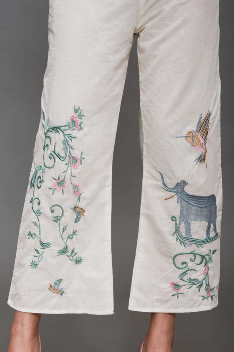Cream Cotton Co Ord Set Embroidered Animal