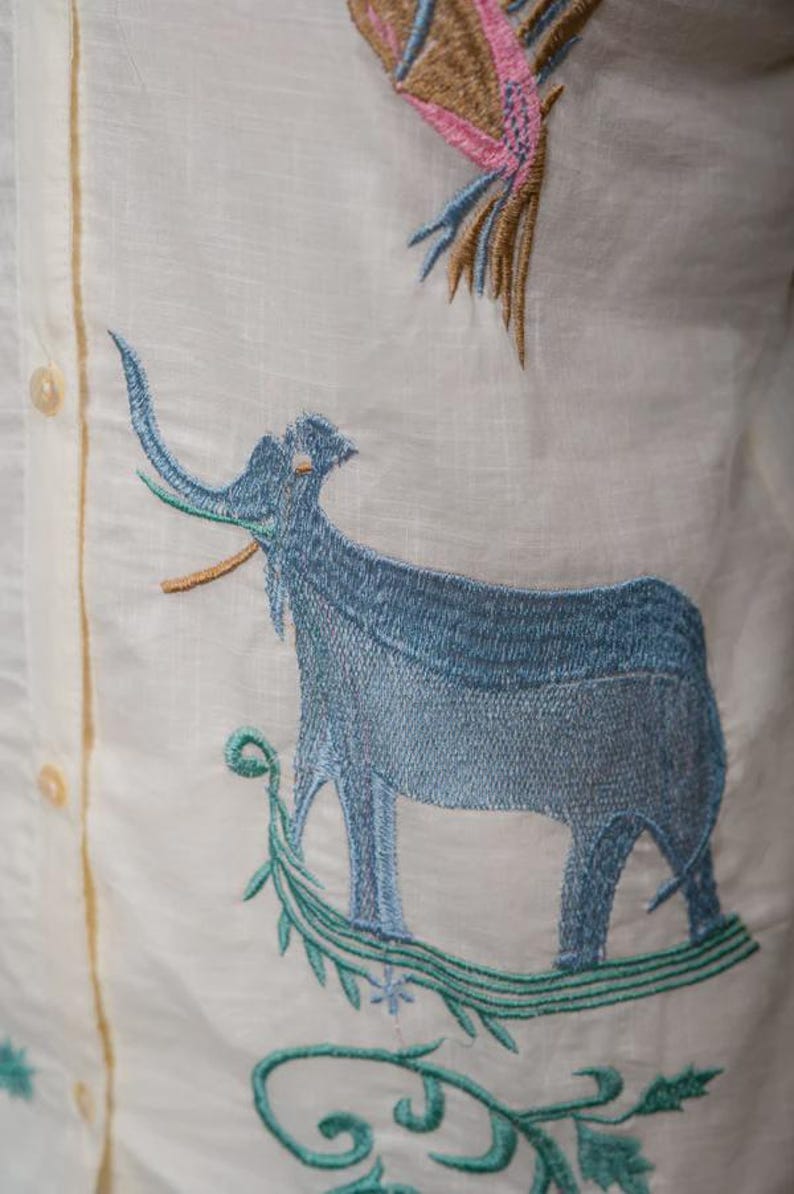 Cream Cotton Co Ord Set Embroidered Animal