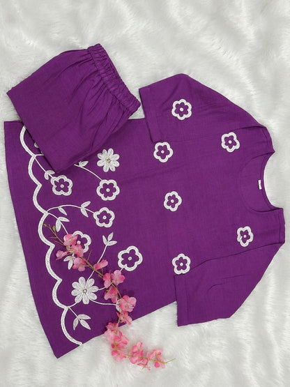 Hand Embroidered Cotton Co Ord Set Khadi