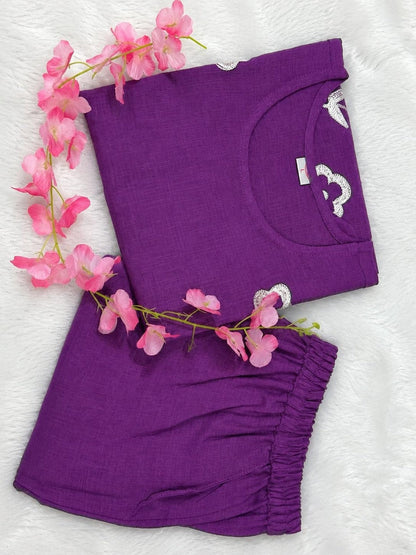 Hand Embroidered Cotton Co Ord Set Khadi