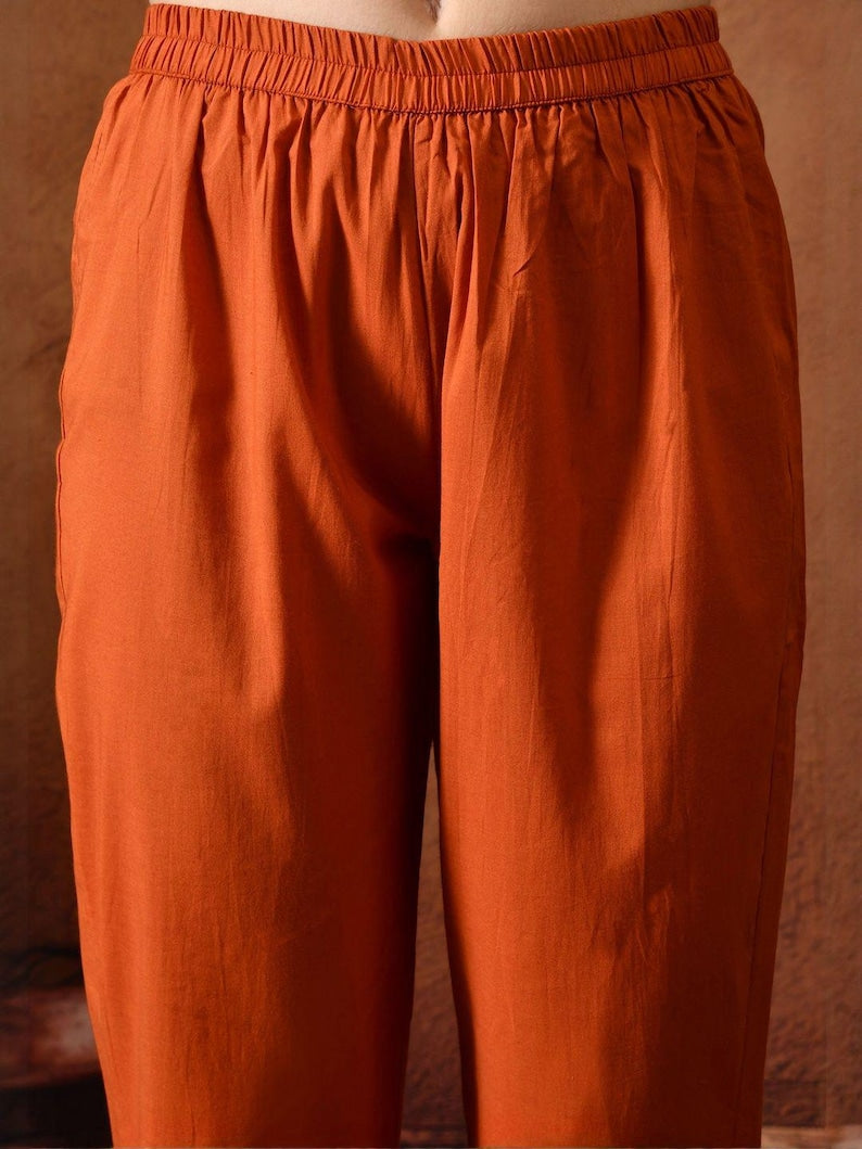 Orange Embroidered Kurta Set For Women