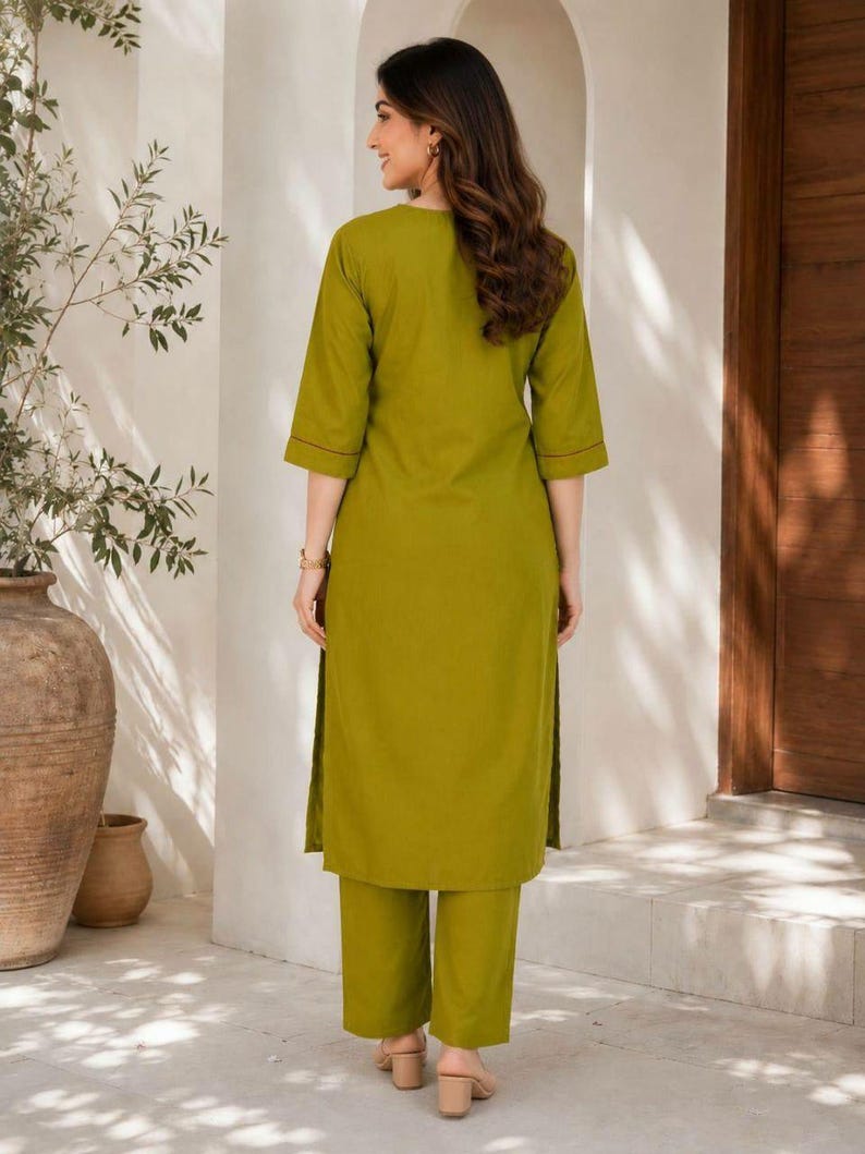 Floral Embroidered Cotton Kurti Set Two Piece