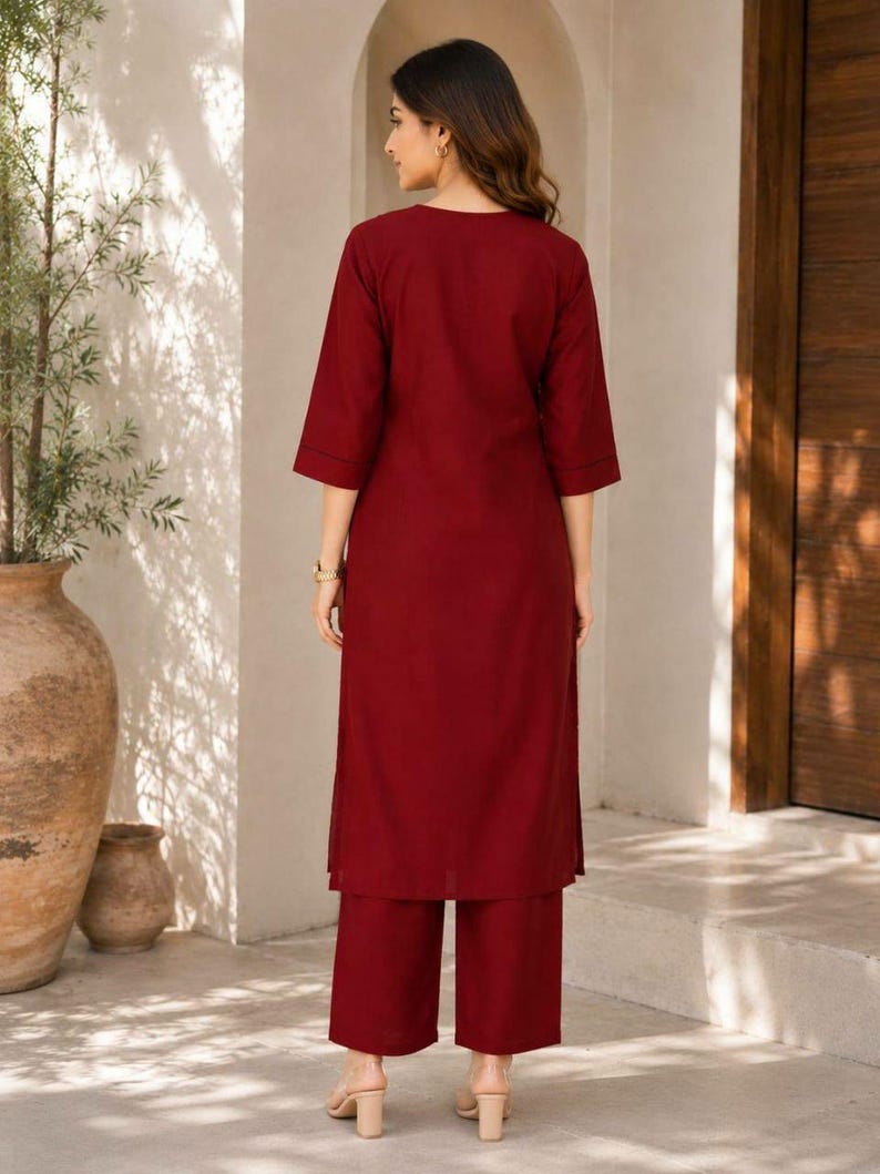 Floral Embroidered Cotton Kurti Set Two Piece