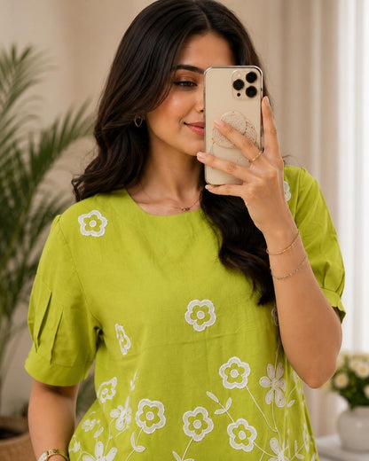 Hand Embroidered Cotton Co Ord Set Khadi