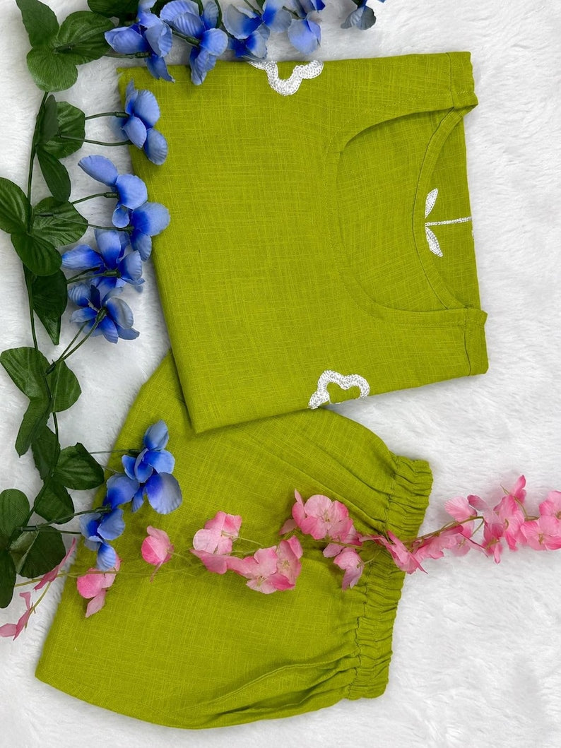 Hand Embroidered Cotton Co Ord Set Khadi