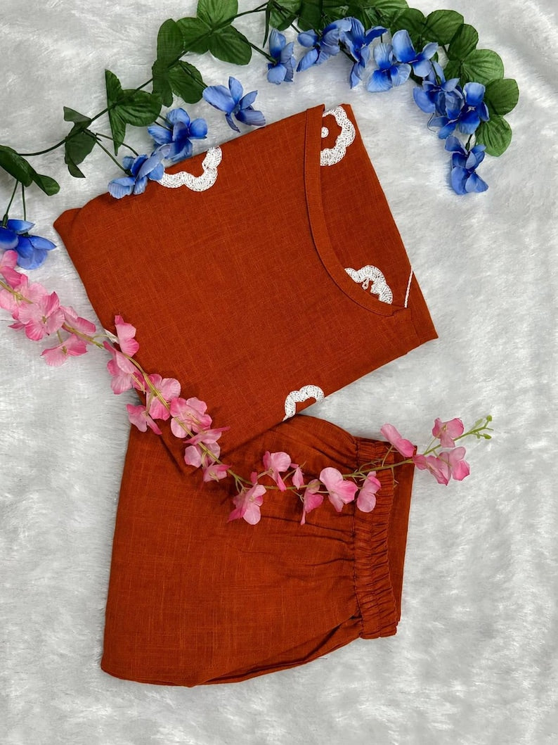 Hand Embroidered Cotton Co Ord Set Khadi