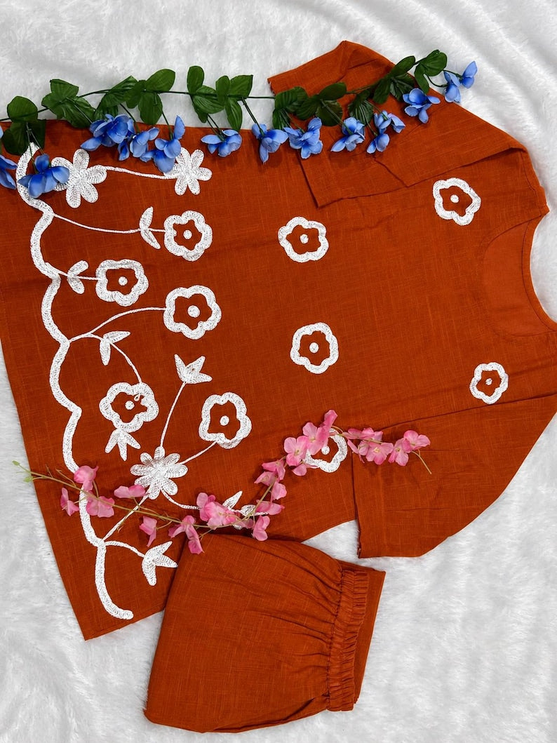 Hand Embroidered Cotton Co Ord Set Khadi