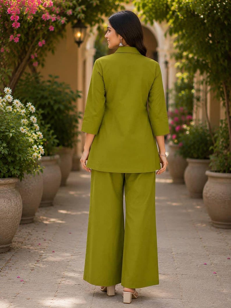 Olive Green Indo Western Women Co Ord Set