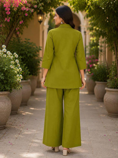 Olive Green Indo Western Women Co Ord Set