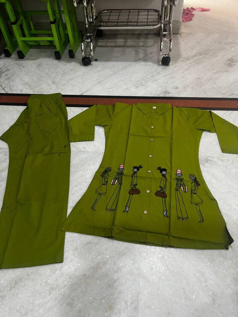 Olive Green Indo Western Women Co Ord Set