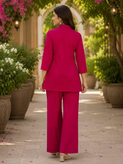 Magenta Pink Indo Western Women Co Ord Set
