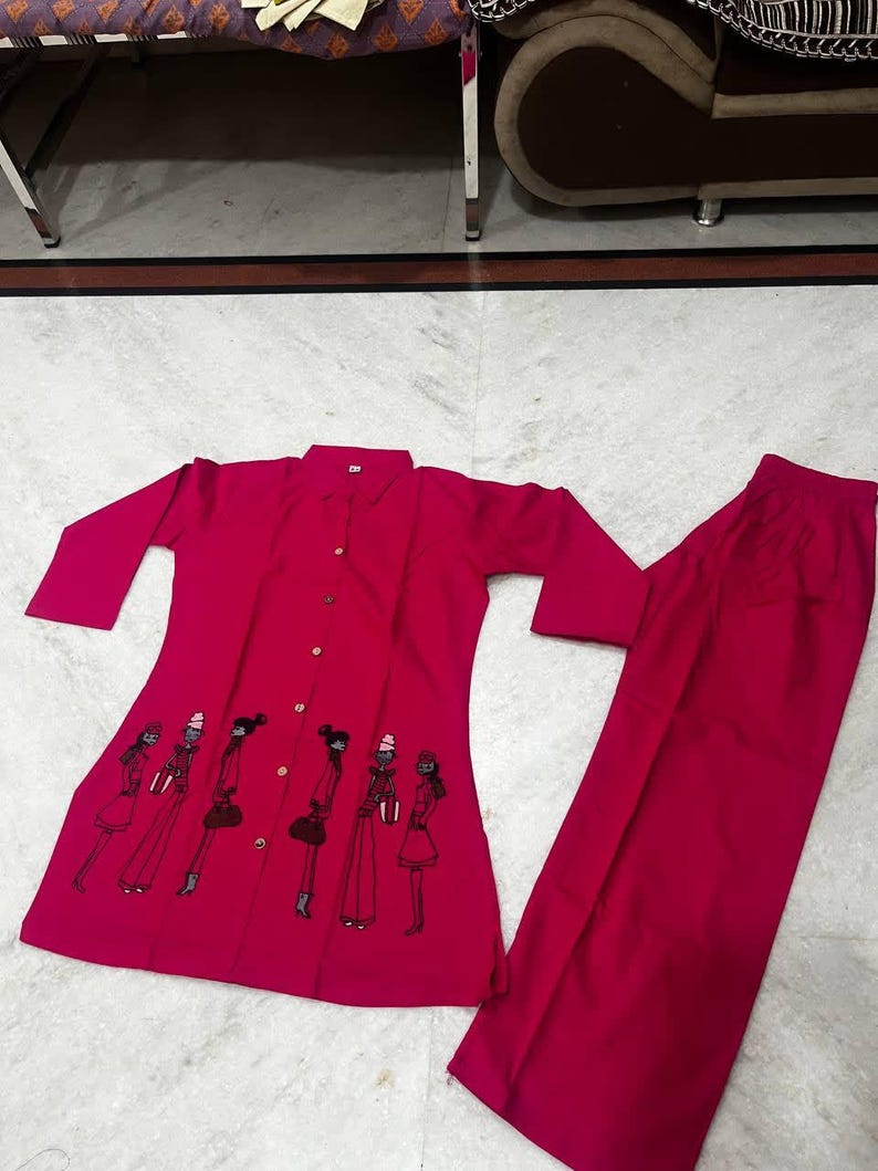 Magenta Pink Indo Western Women Co Ord Set