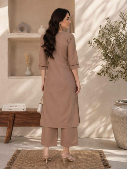 Floral Embroidered Cotton Kurti Set Two Piece