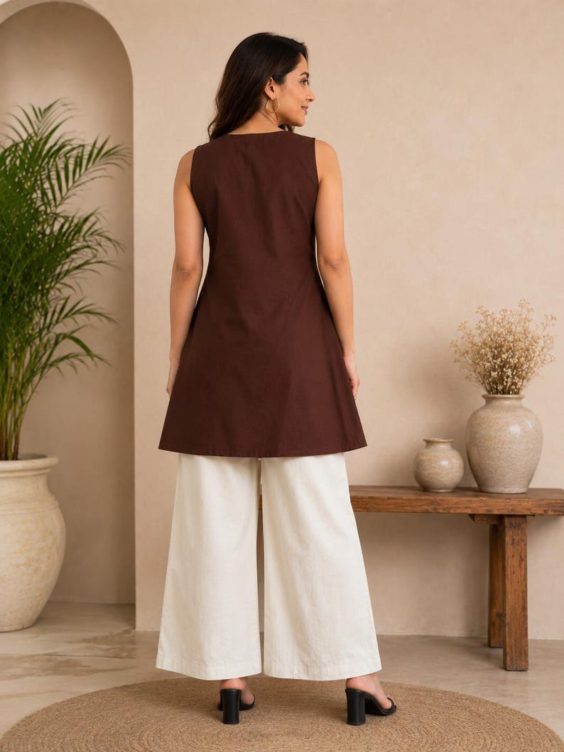 Embroidered Cotton Co Ord Set Brown For Women