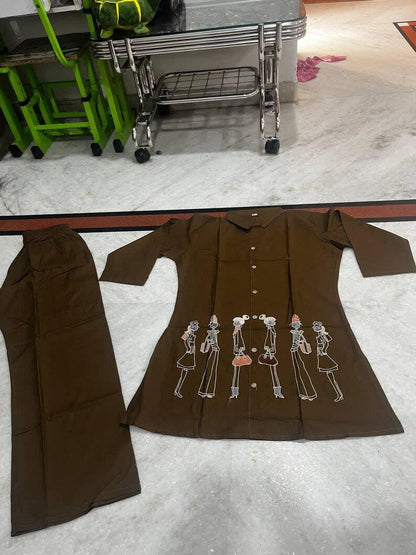 Brown Cotton Co Ord Set For Women Ethnic Indian