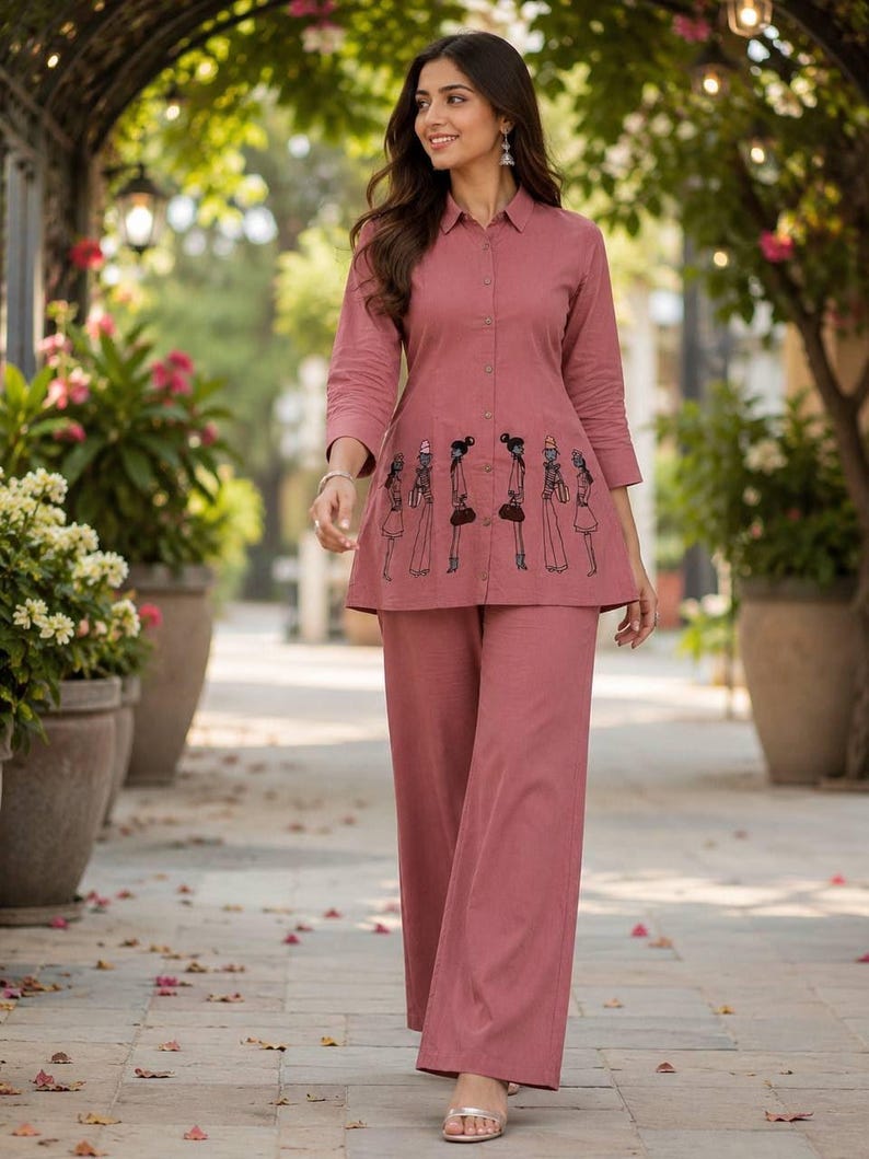 Dusty Rose Indo Western Women Co Ord Set