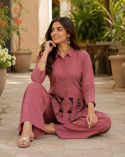 Dusty Rose Indo Western Women Co Ord Set