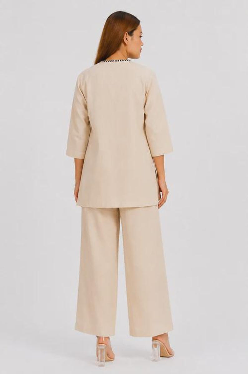 Linen Cotton Co Ord Set Abstract Face Embroidery